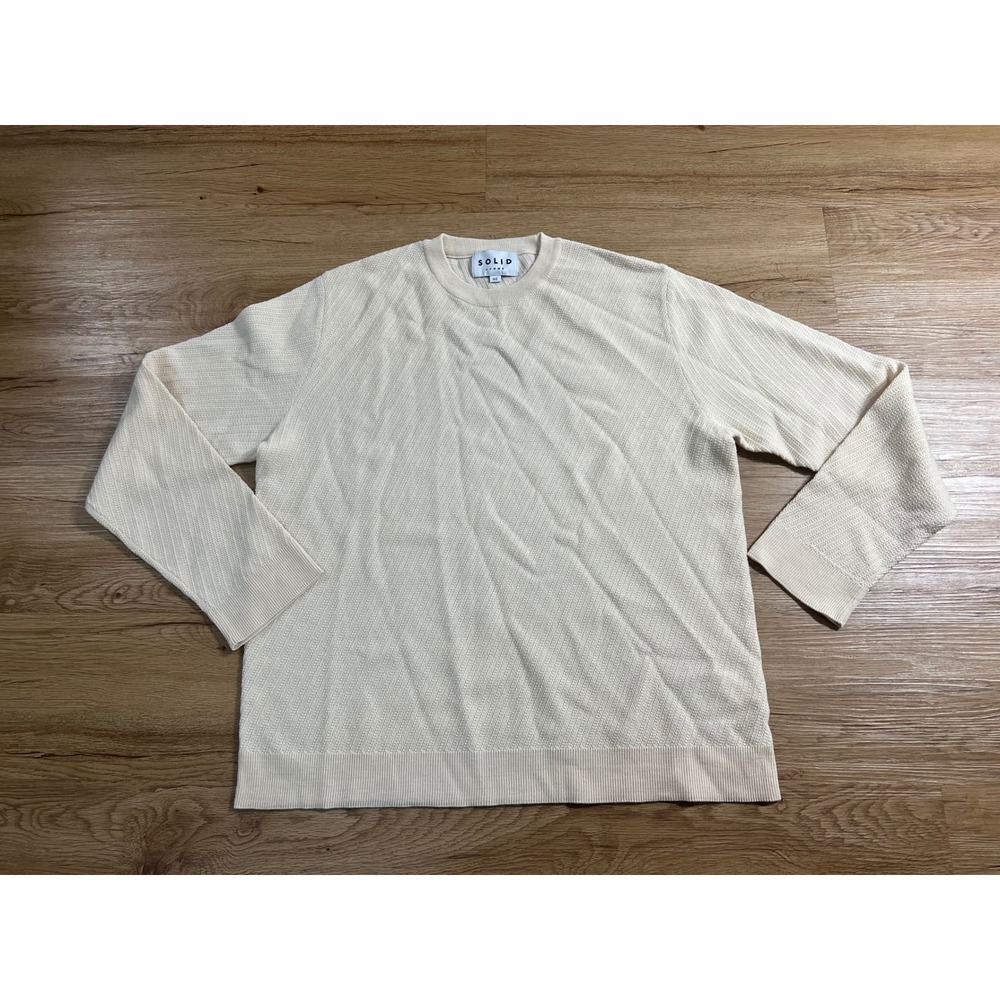 Solid Homme Mens 52 100% Wool Sweater Cream Ivory Textured Knit Korea Designer